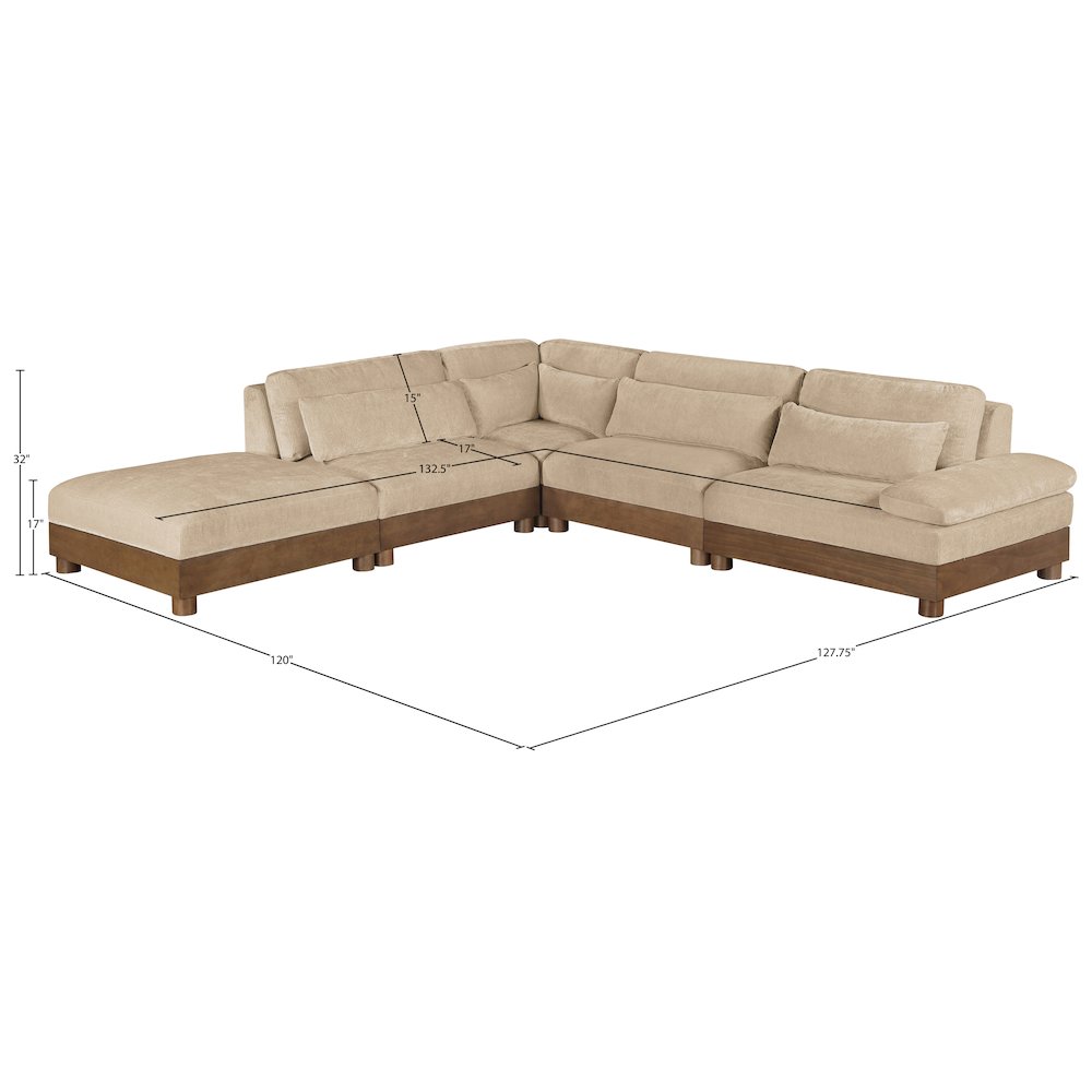 Turin 127.75" Beige Chenille Fabric Upholstered 5pc. Modular Sectional