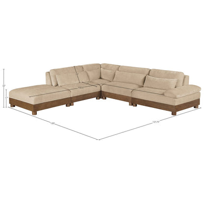 Turin 127.75" Beige Chenille Fabric Upholstered 5pc. Modular Sectional