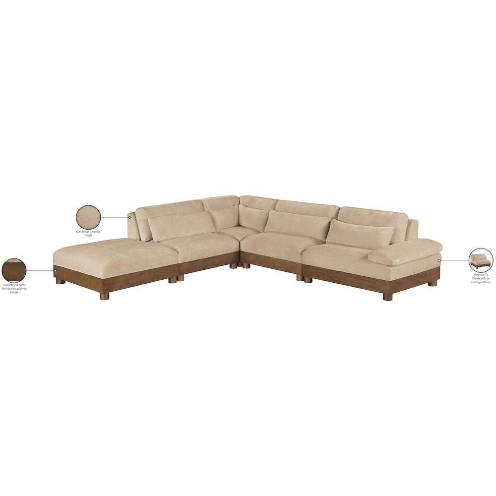 Turin 127.75" Beige Chenille Fabric Upholstered 5pc. Modular Sectional