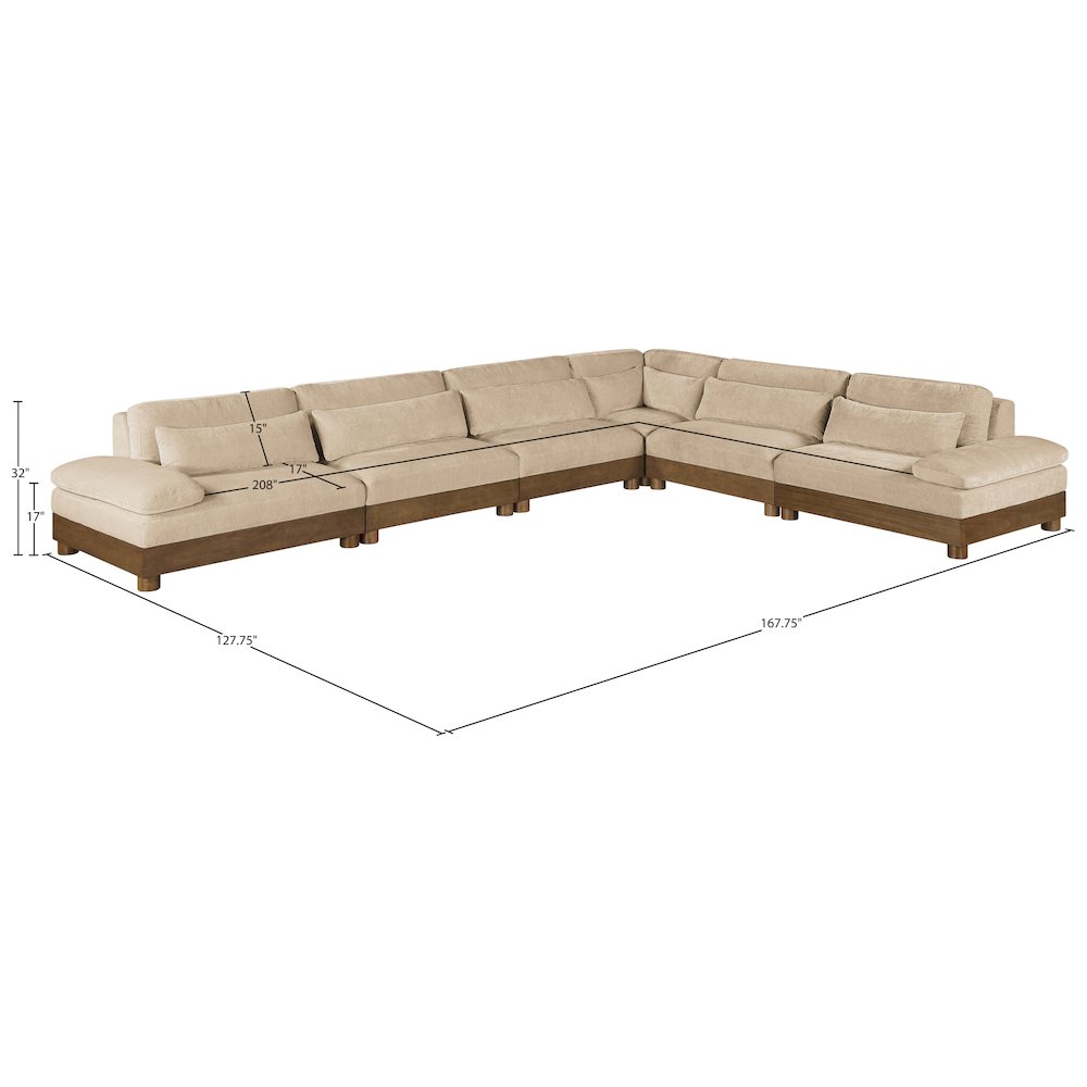 Turin 167.75" Beige Chenille Fabric Upholstered 6pc. Modular Sectional