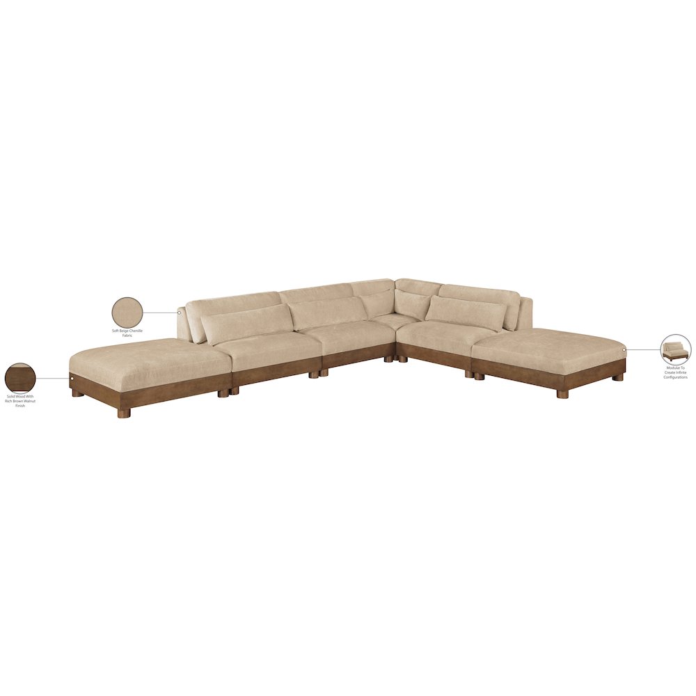 Turin 160" Beige Chenille Fabric Upholstered 6pc. Modular Sectional