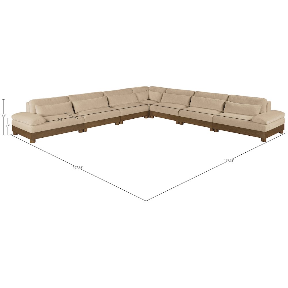 Turin 167.75" Beige Chenille Fabric Upholstered 7pc. Modular Sectional