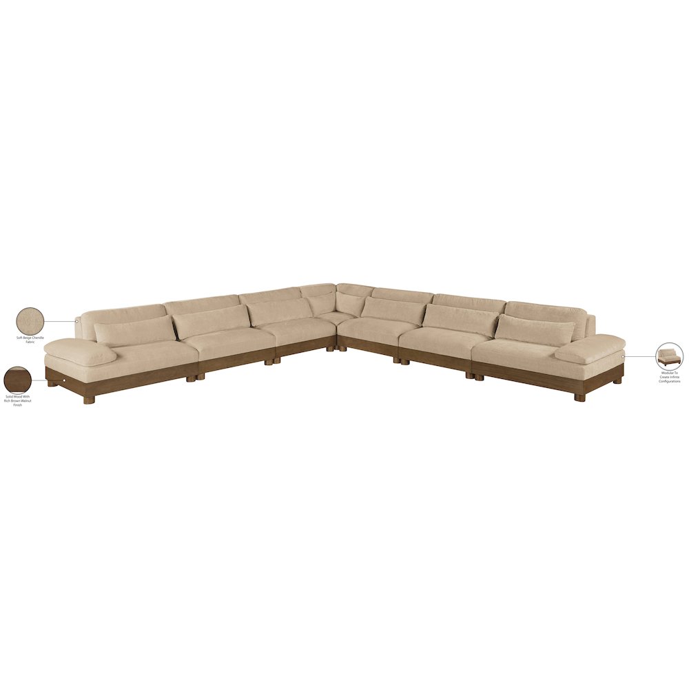 Turin 167.75" Beige Chenille Fabric Upholstered 7pc. Modular Sectional