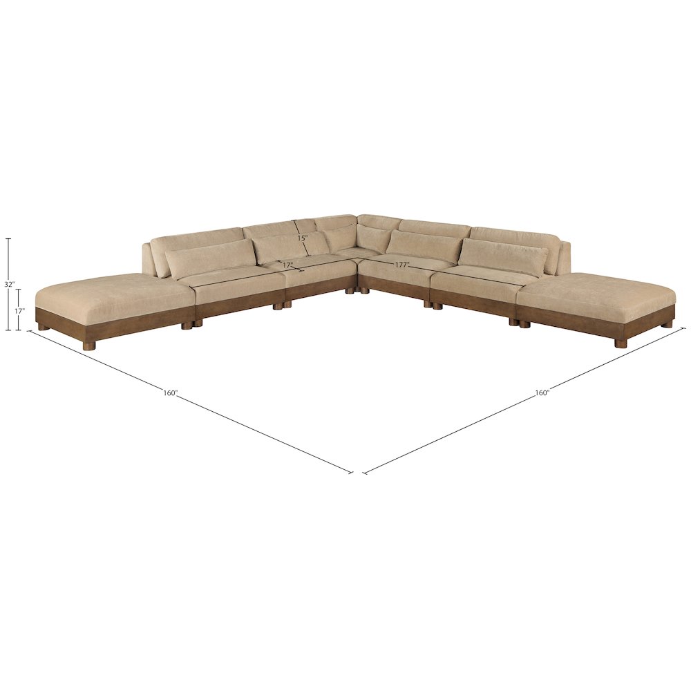 Turin 160" Beige Chenille Fabric Upholstered 7pc. Modular Sectional