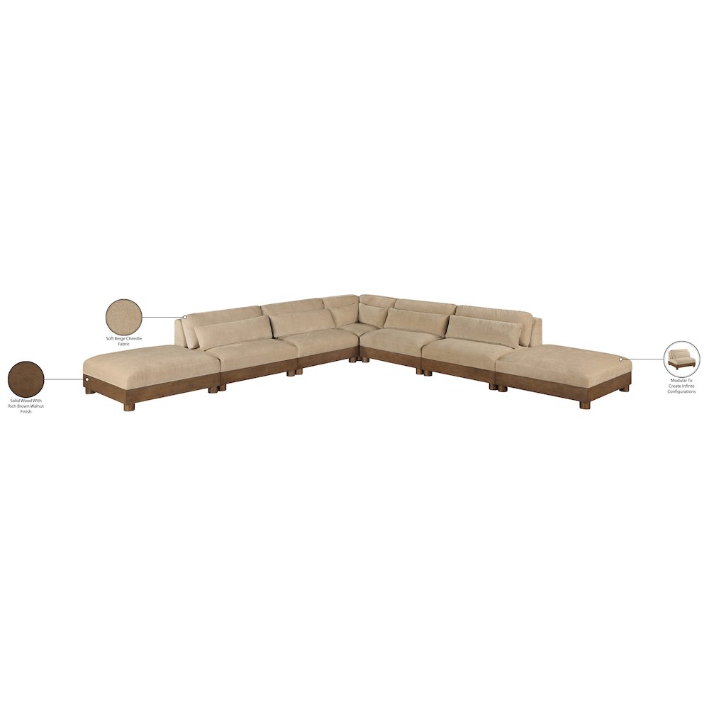 Turin 160" Beige Chenille Fabric Upholstered 7pc. Modular Sectional