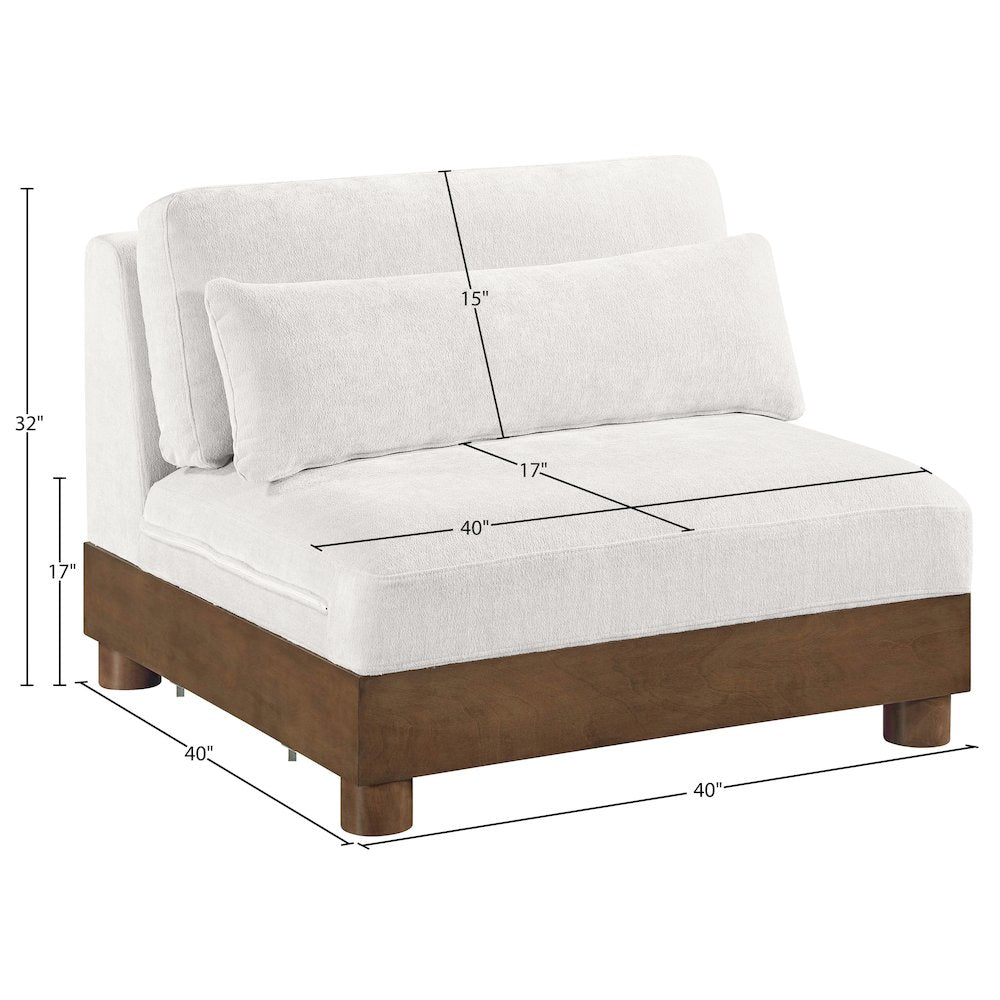 Turin Cream Chenille Fabric Upholstered Modular Armless Chair