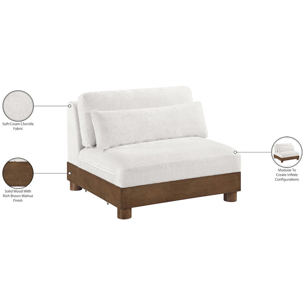 Turin Cream Chenille Fabric Upholstered Modular Armless Chair