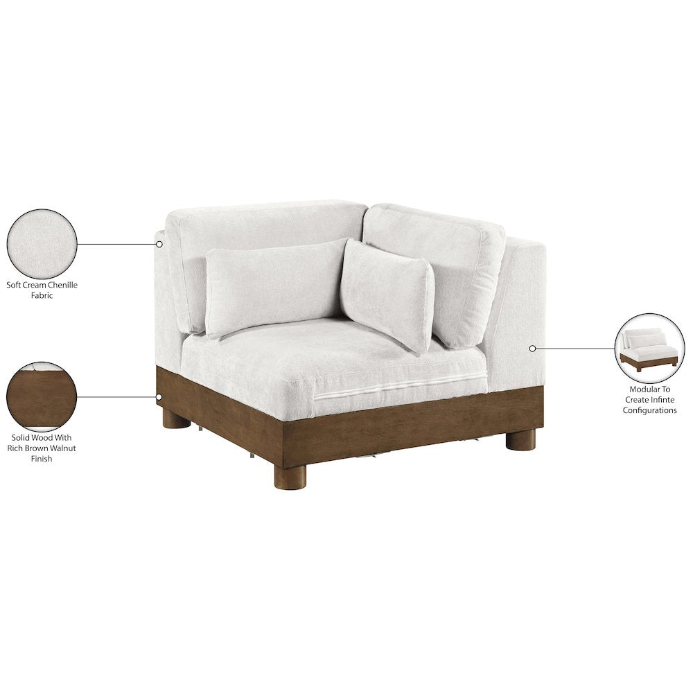 Turin Cream Chenille Fabric Upholstered Modular Corner Chair