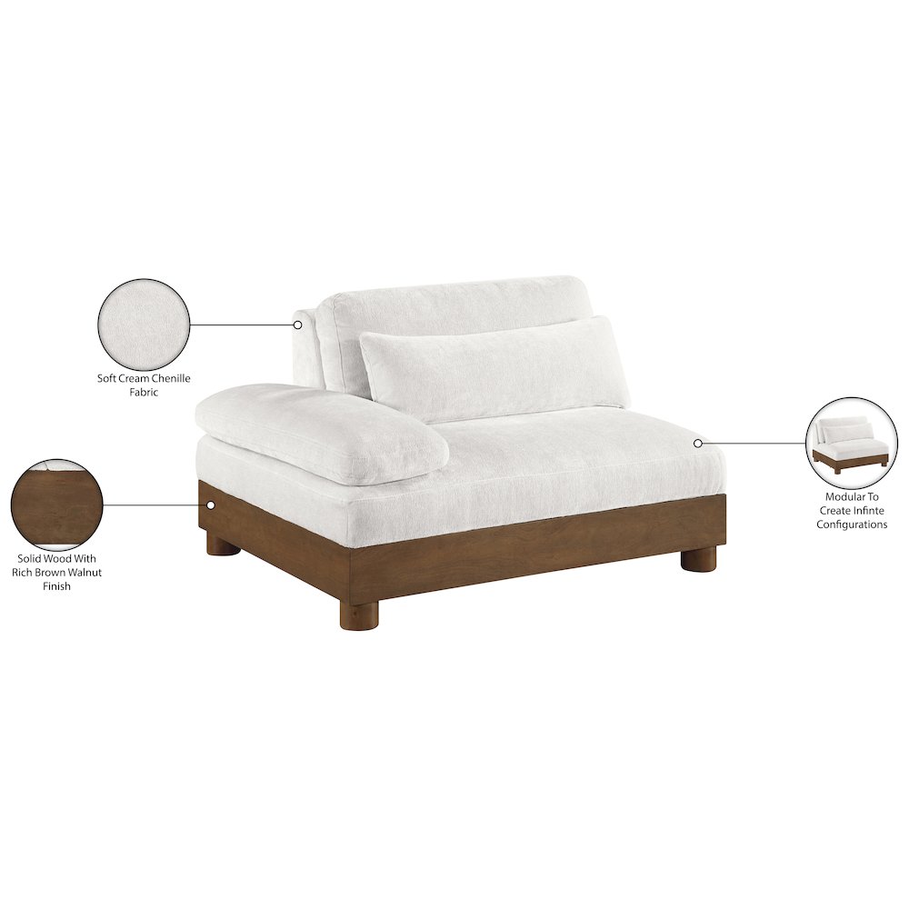 Turin Cream Chenille Fabric Upholstered Modular Left Arm Chair