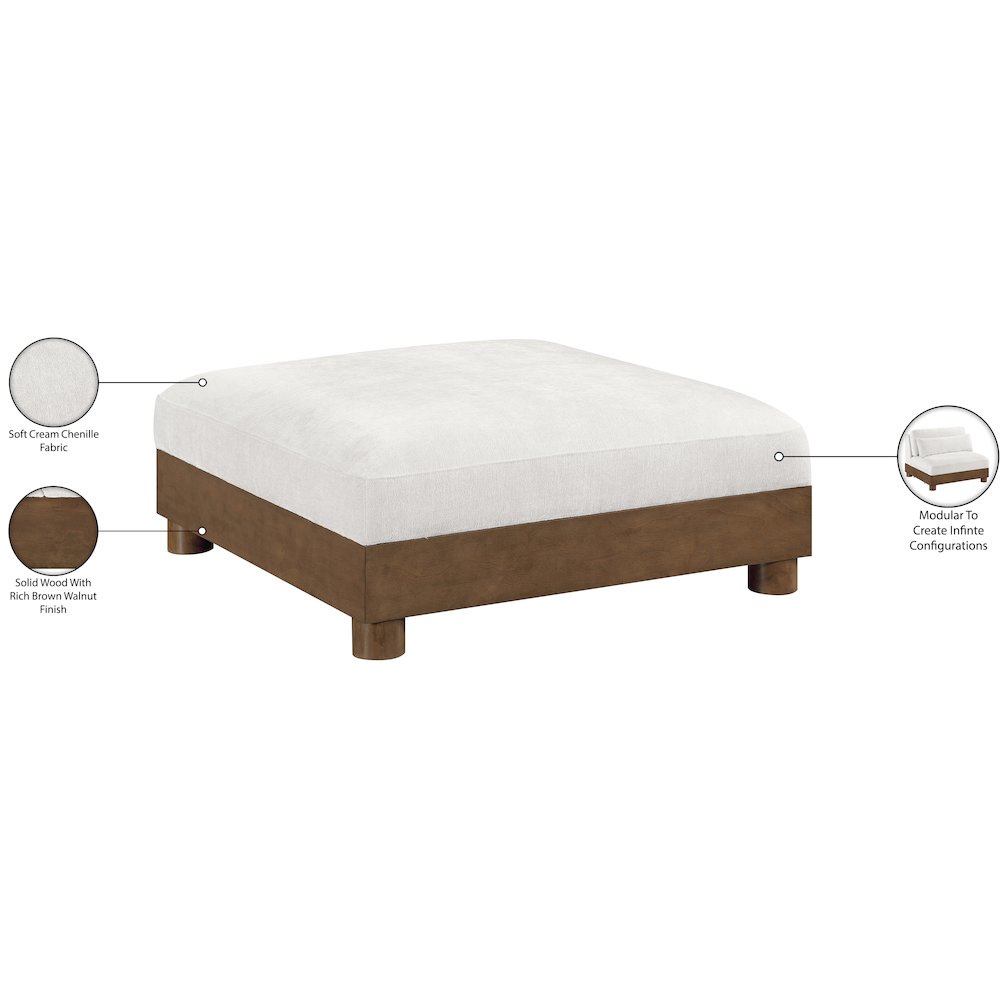 Turin Cream Chenille Fabric Upholstered Modular Ottoman
