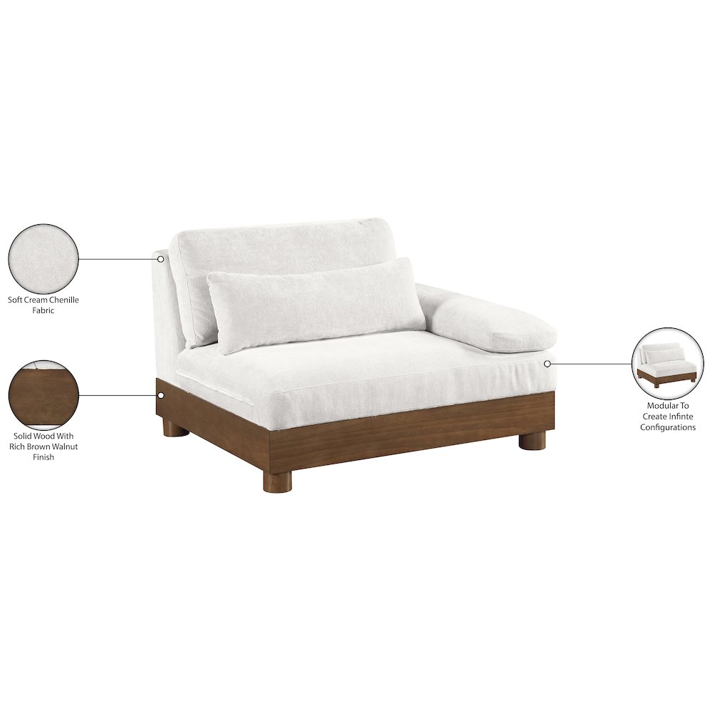 Turin Cream Chenille Fabric Upholstered Modular Right Arm Chair