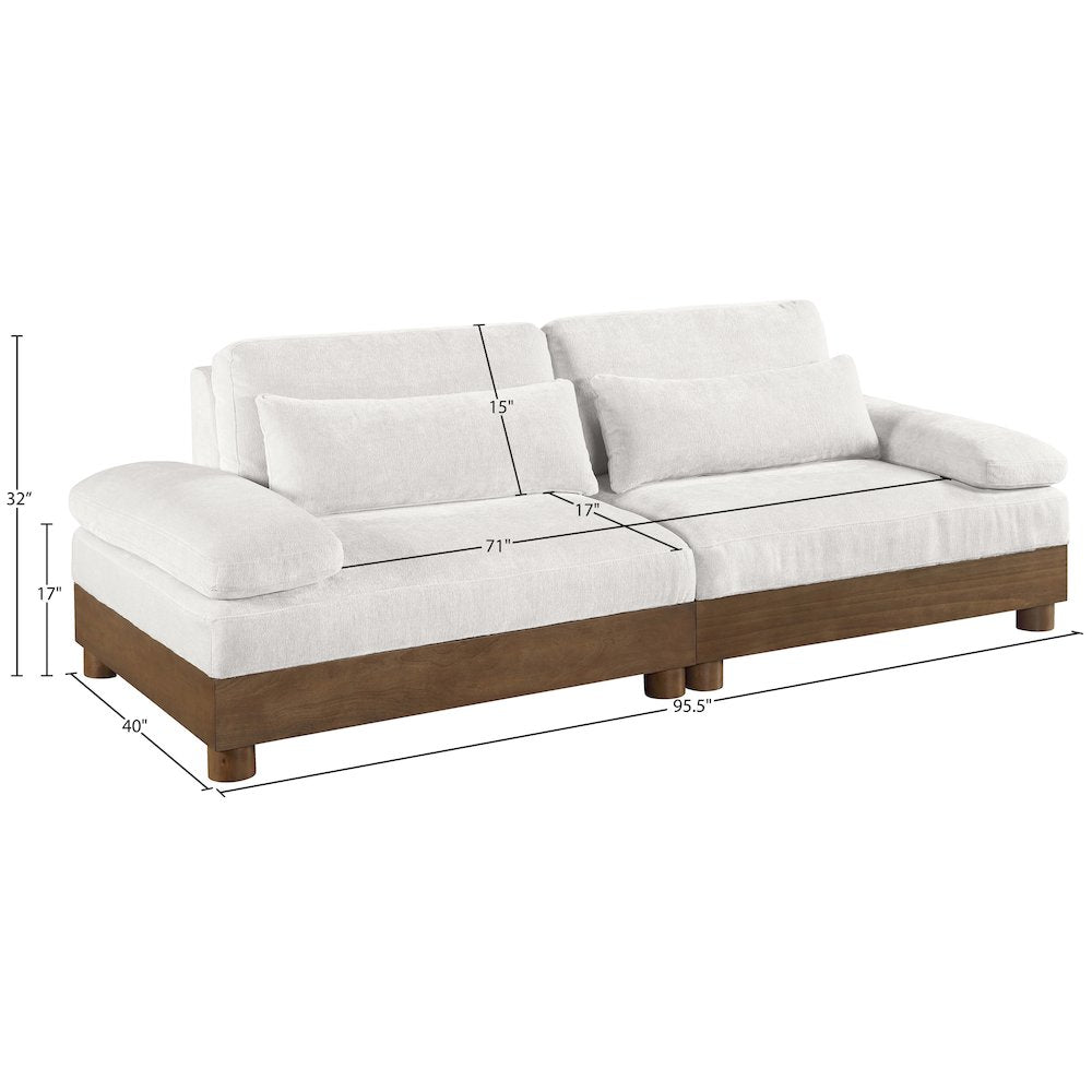 Turin 95.5" Cream Chenille Fabric Upholstered 2pc. Modular Loveseat