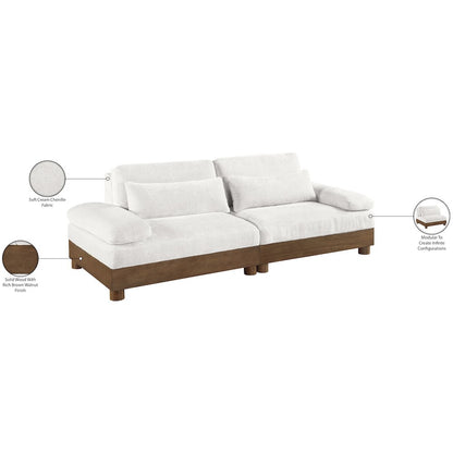 Turin 95.5" Cream Chenille Fabric Upholstered 2pc. Modular Loveseat