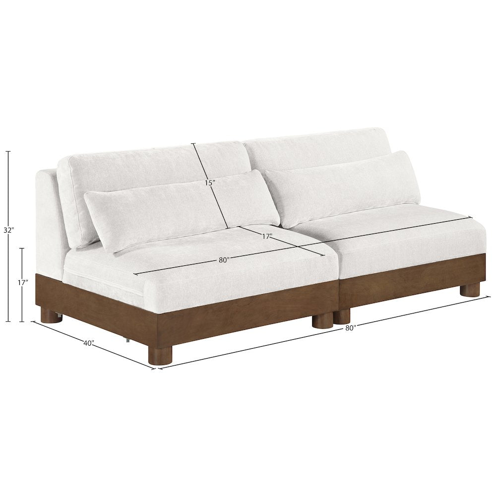 Turin 80" Cream Chenille Fabric Upholstered 2pc. Modular Loveseat