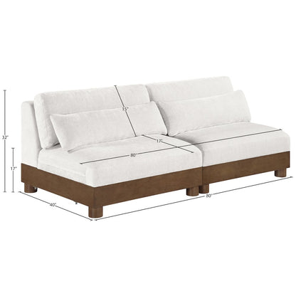 Turin 80" Cream Chenille Fabric Upholstered 2pc. Modular Loveseat
