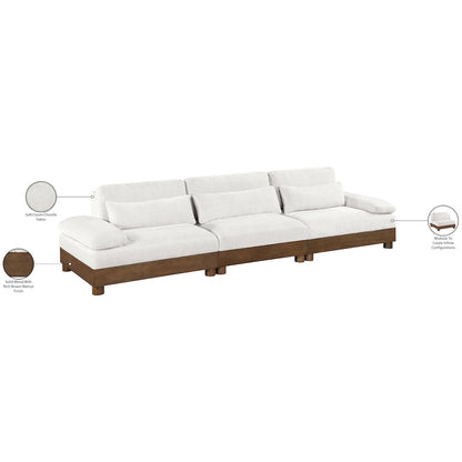Turin 135.5" Cream Chenille Fabric Upholstered 3pc. Modular Sofa