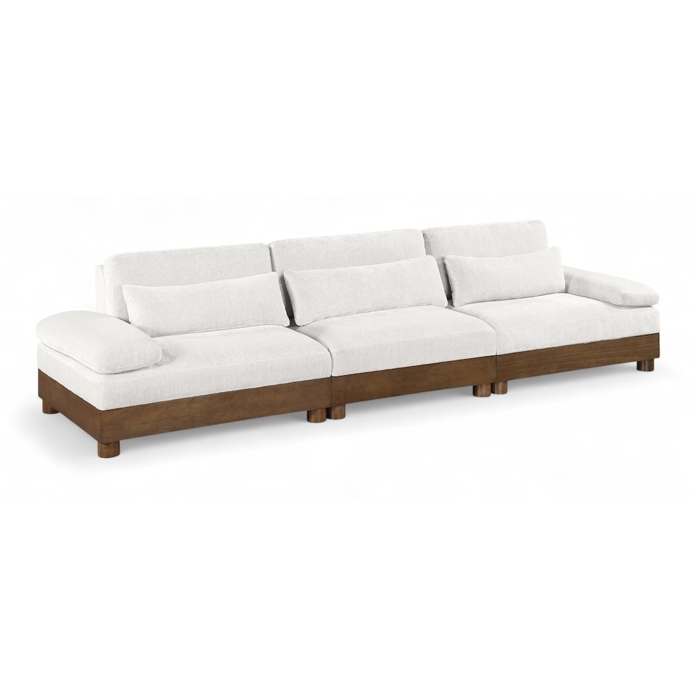 Turin 135.5" Cream Chenille Fabric Upholstered 3pc. Modular Sofa