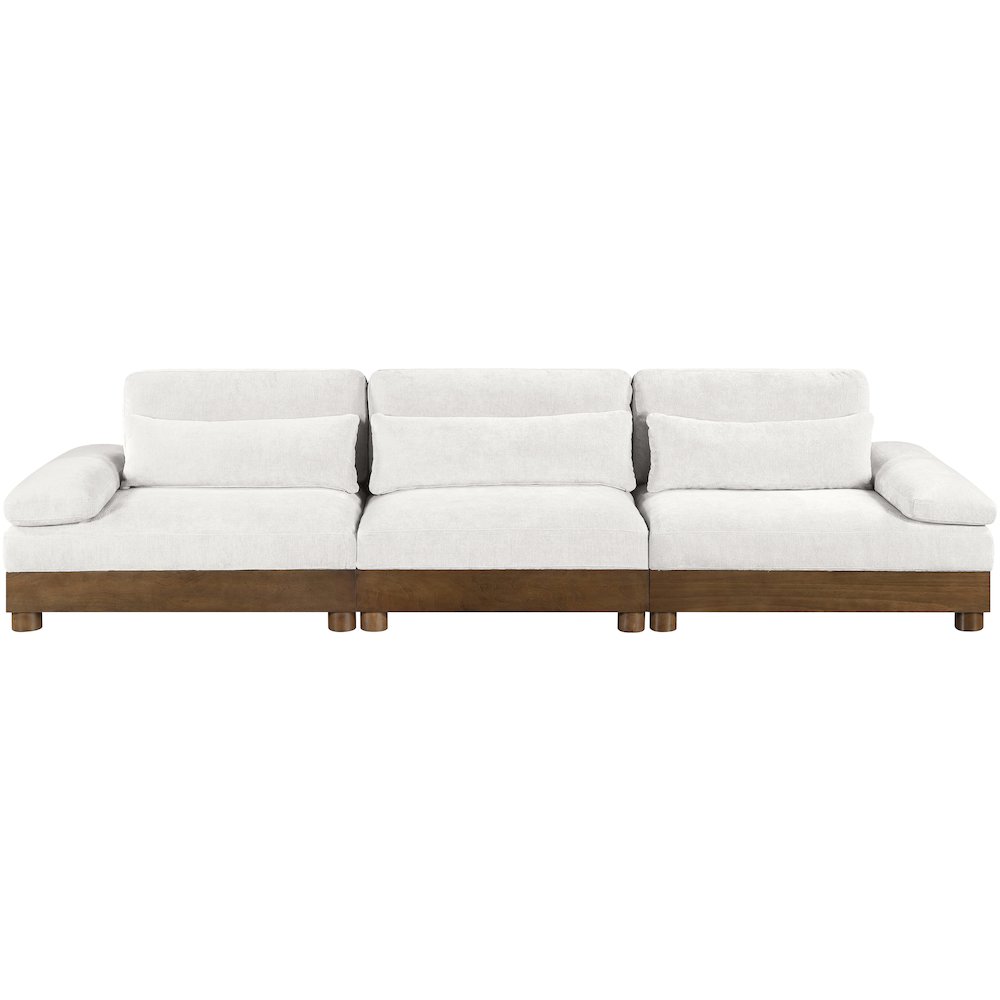 Turin 135.5" Cream Chenille Fabric Upholstered 3pc. Modular Sofa