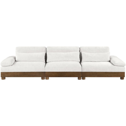 Turin 135.5" Cream Chenille Fabric Upholstered 3pc. Modular Sofa