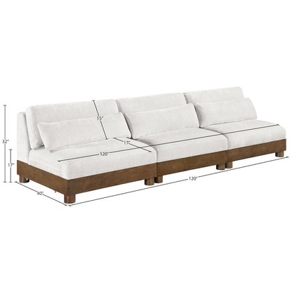 Turin 120" Cream Chenille Fabric Upholstered 3pc. Modular Sofa