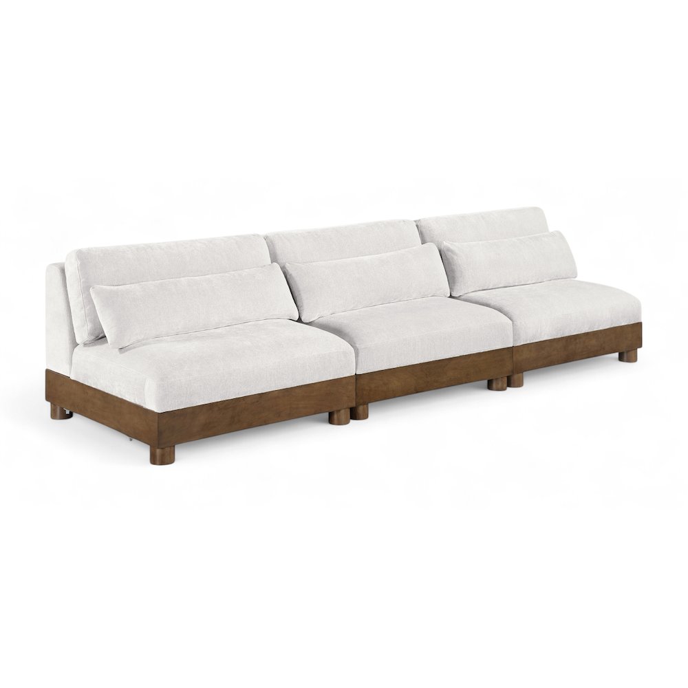 Turin 120" Cream Chenille Fabric Upholstered 3pc. Modular Sofa