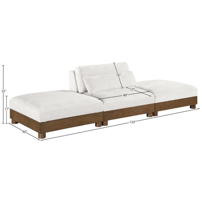 Turin 120" Cream Chenille Fabric Upholstered 3pc. Modular Sofa