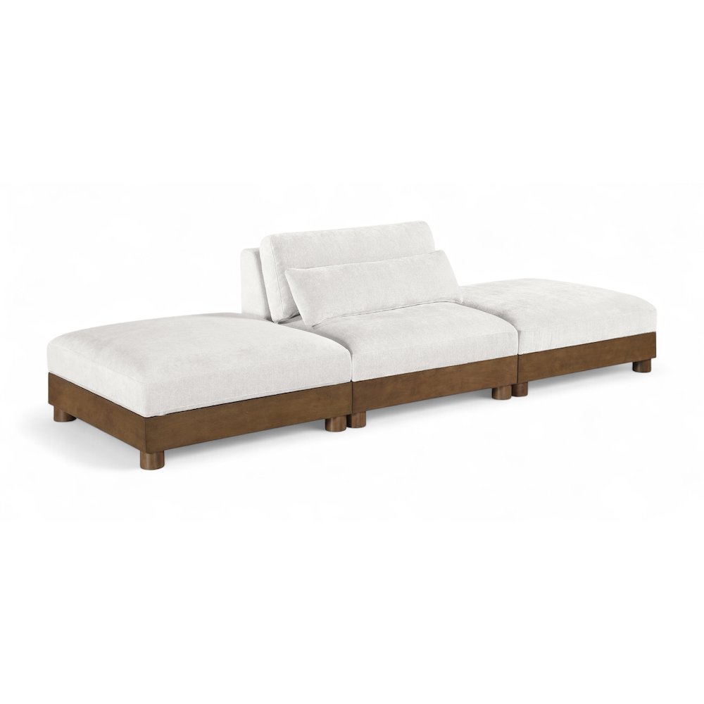 Turin 120" Cream Chenille Fabric Upholstered 3pc. Modular Sofa