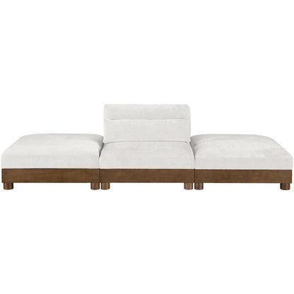 Turin 120" Cream Chenille Fabric Upholstered 3pc. Modular Sofa