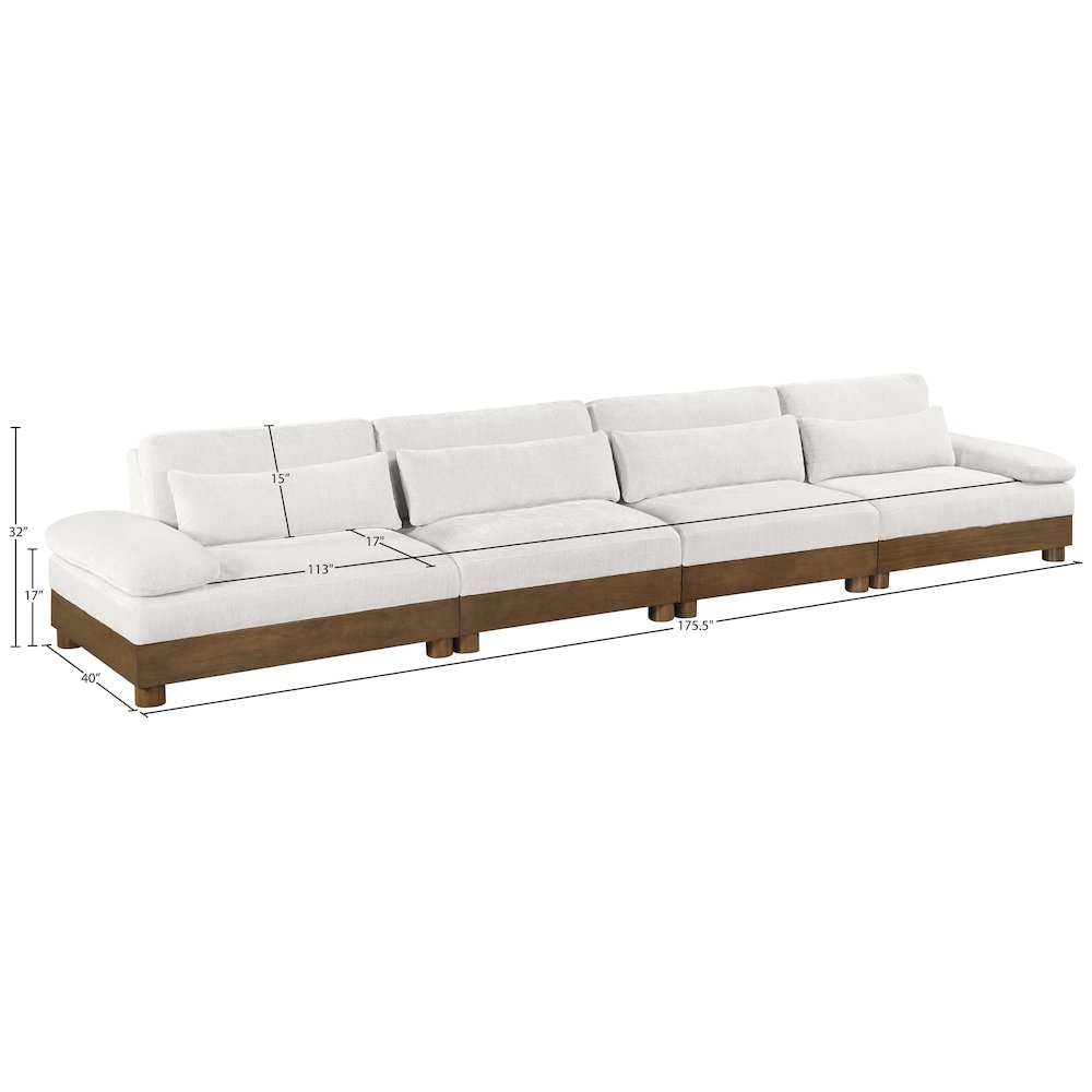 Turin 175.5" Cream Chenille Fabric Upholstered 4pc. Modular Sofa