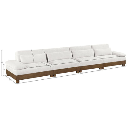 Turin 175.5" Cream Chenille Fabric Upholstered 4pc. Modular Sofa