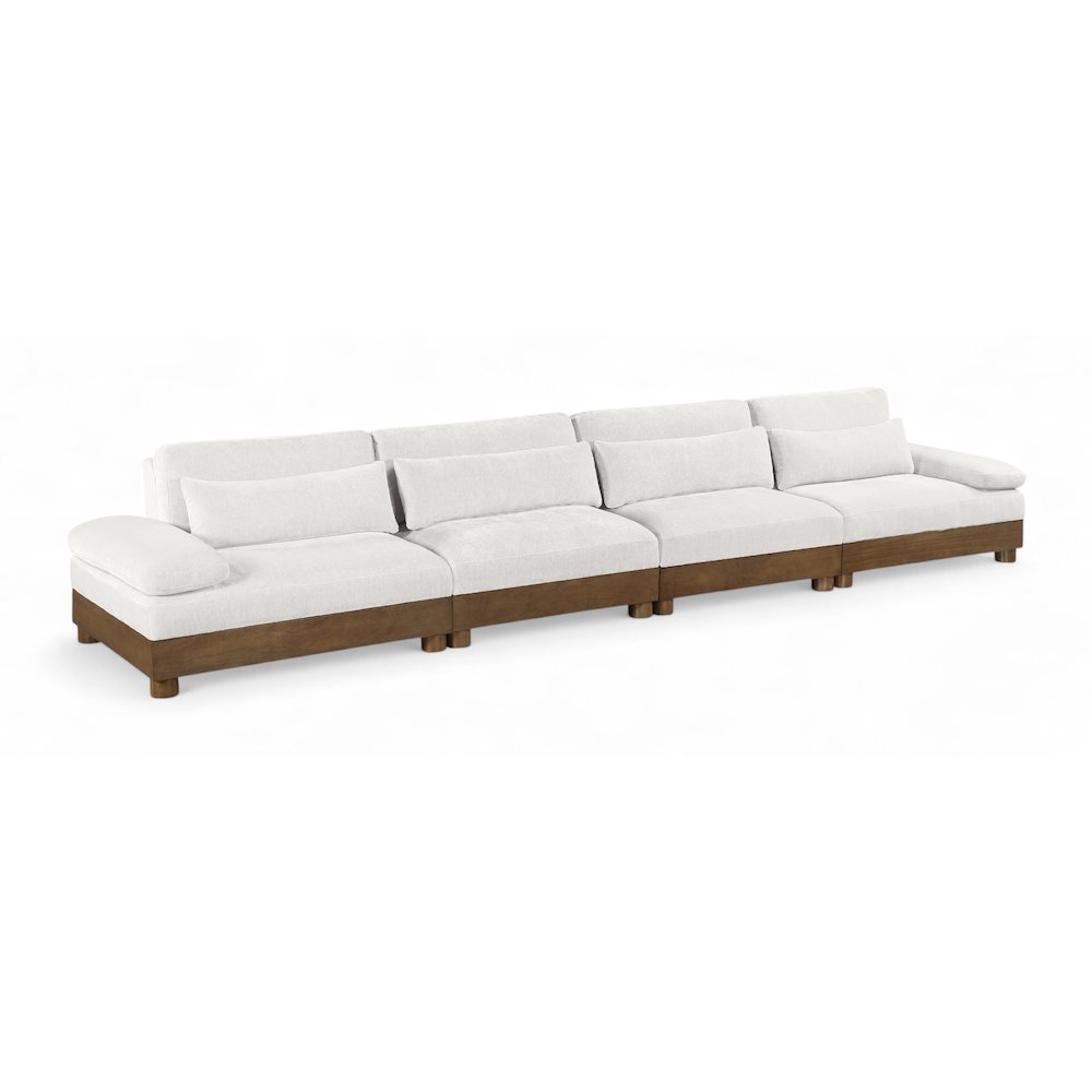 Turin 175.5" Cream Chenille Fabric Upholstered 4pc. Modular Sofa