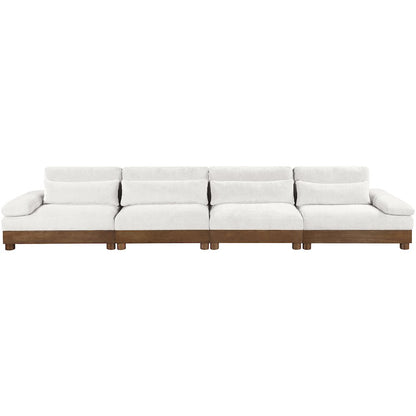Turin 175.5" Cream Chenille Fabric Upholstered 4pc. Modular Sofa