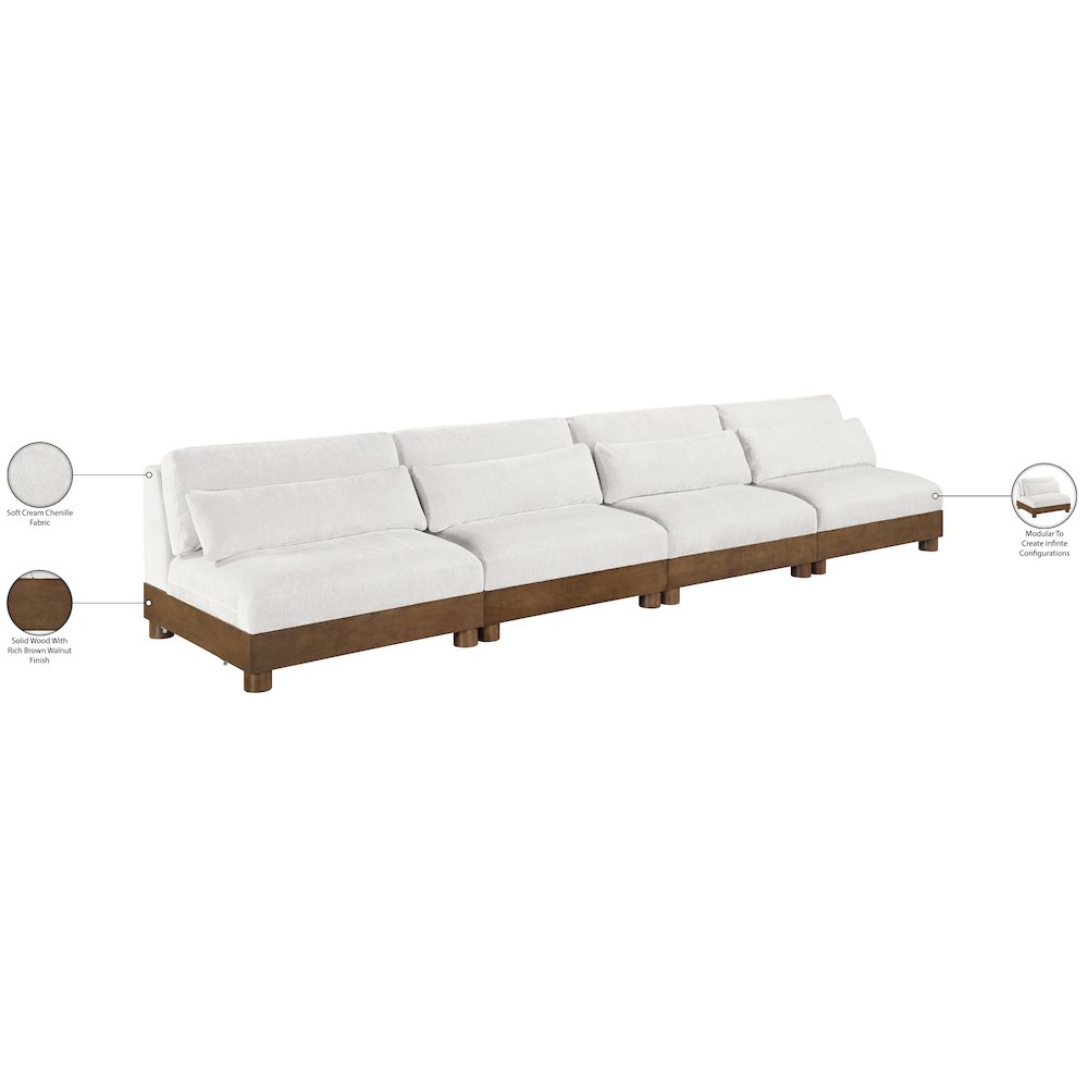 Turin 160" Cream Chenille Fabric Upholstered 4pc. Modular Sofa