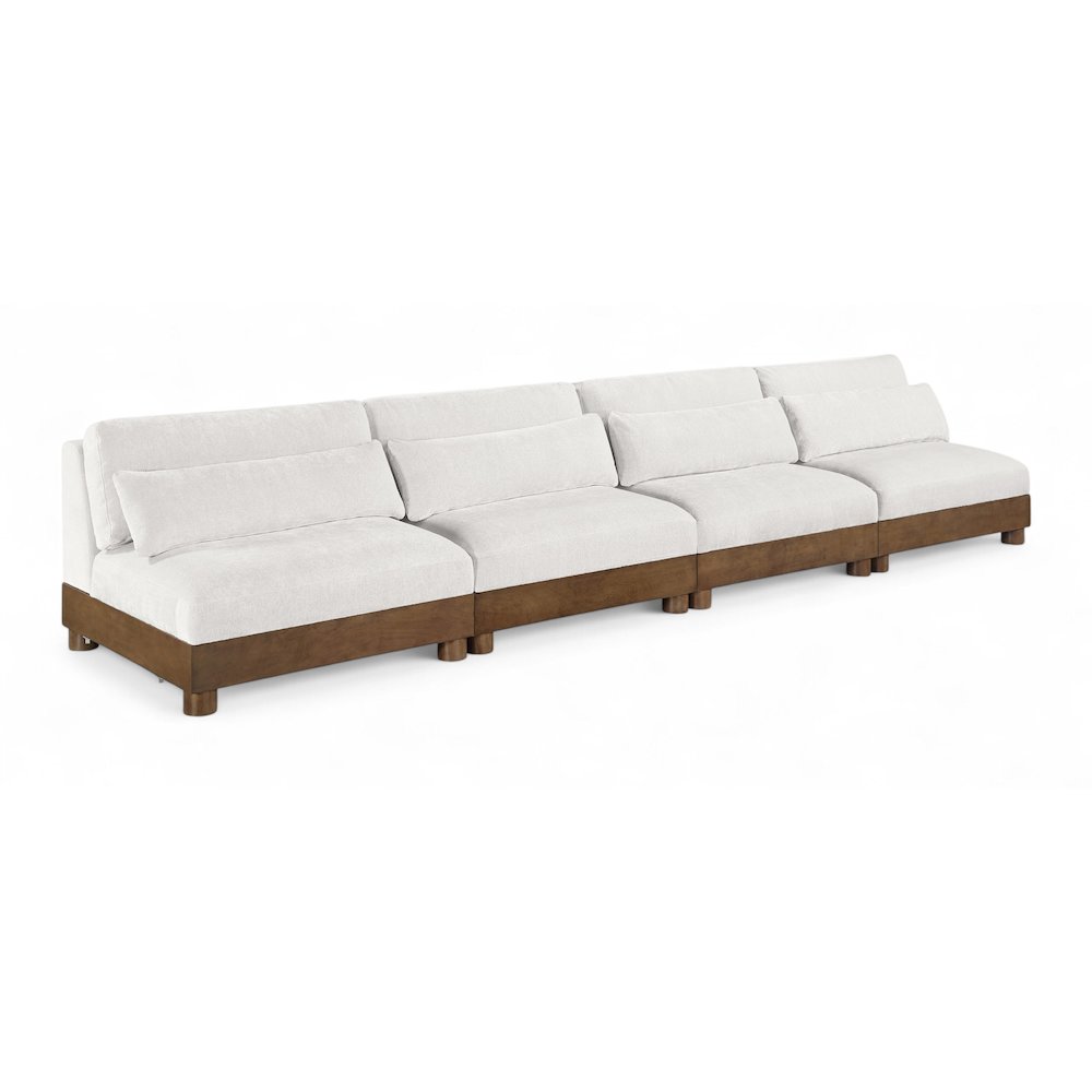 Turin 160" Cream Chenille Fabric Upholstered 4pc. Modular Sofa