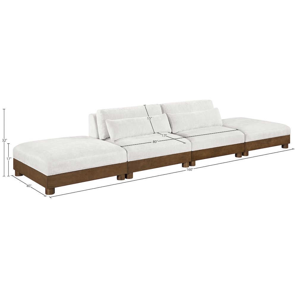 Turin 160" Cream Chenille Fabric Upholstered 4pc. Modular Sofa