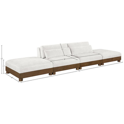 Turin 160" Cream Chenille Fabric Upholstered 4pc. Modular Sofa