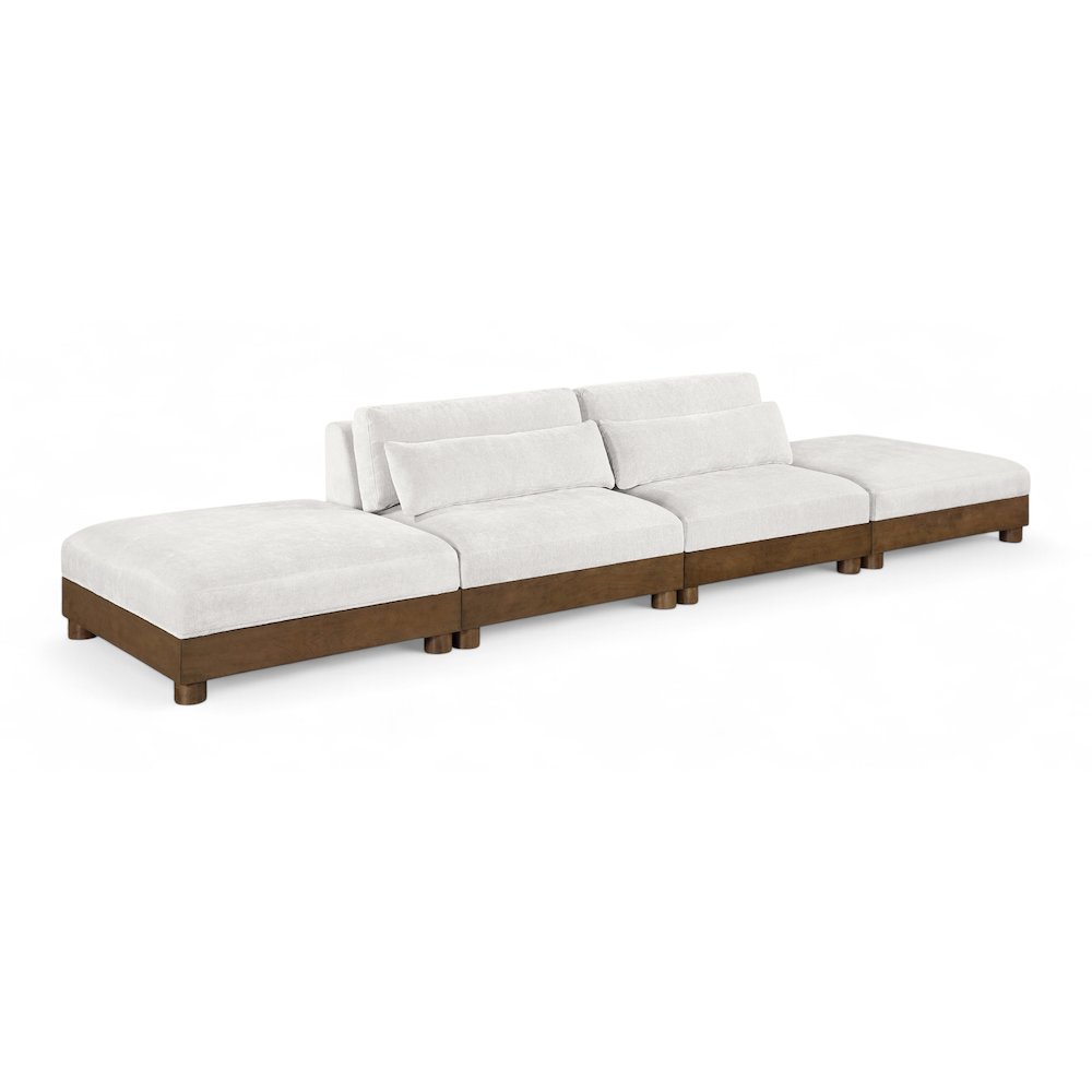 Turin 160" Cream Chenille Fabric Upholstered 4pc. Modular Sofa