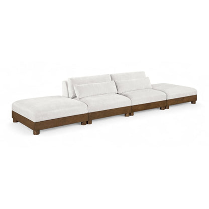 Turin 160" Cream Chenille Fabric Upholstered 4pc. Modular Sofa