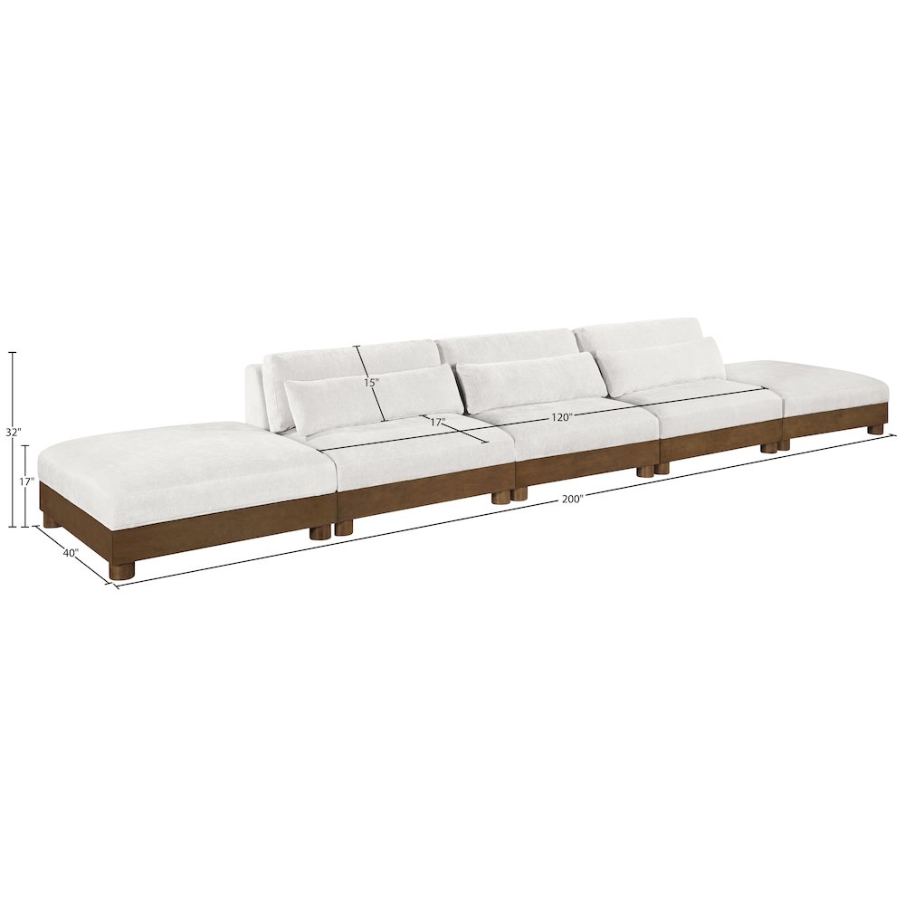 Turin 200" Cream Chenille Fabric Upholstered 5pc. Modular Sofa