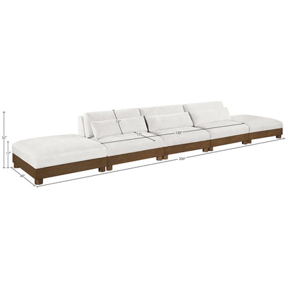 Turin 200" Cream Chenille Fabric Upholstered 5pc. Modular Sofa