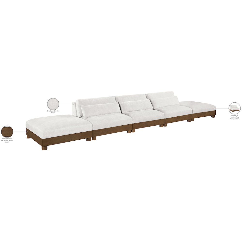 Turin 200" Cream Chenille Fabric Upholstered 5pc. Modular Sofa