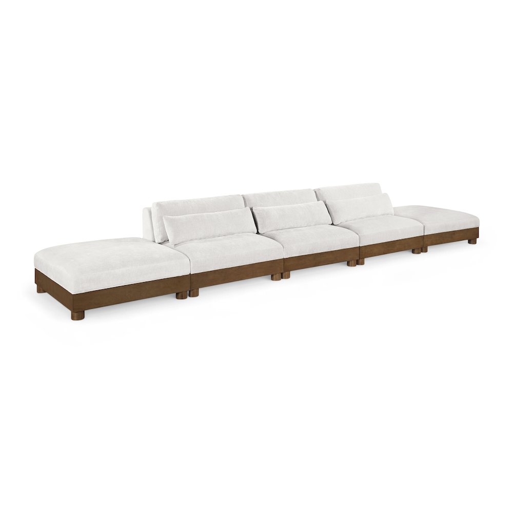 Turin 200" Cream Chenille Fabric Upholstered 5pc. Modular Sofa