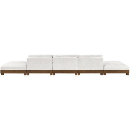 Turin 200" Cream Chenille Fabric Upholstered 5pc. Modular Sofa