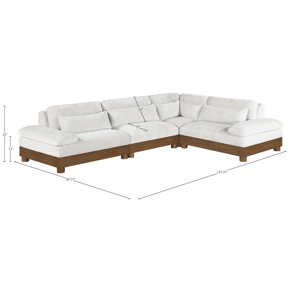 Turin 127.75" Cream Chenille Fabric Upholstered 4pc. Modular Sectional