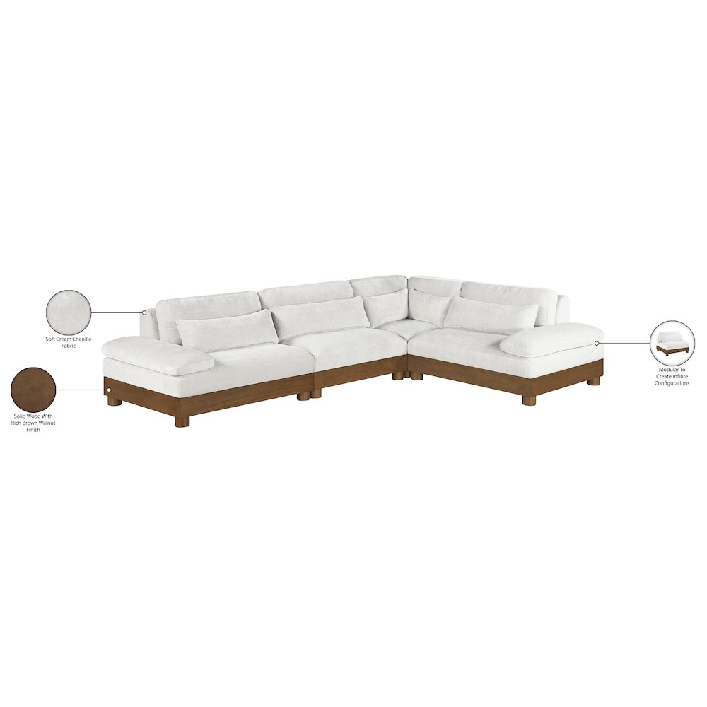 Turin 127.75" Cream Chenille Fabric Upholstered 4pc. Modular Sectional