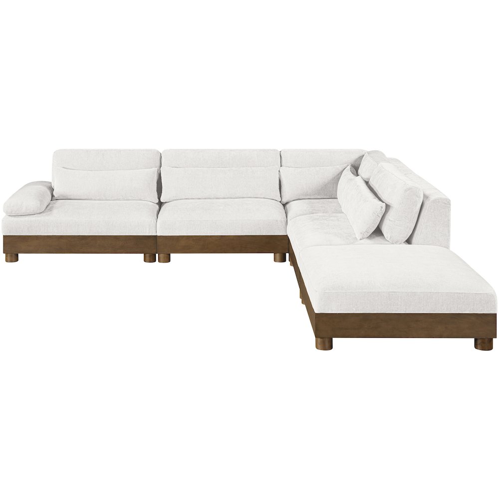 Turin 120" Cream Chenille Fabric Upholstered 5pc. Modular Sectional