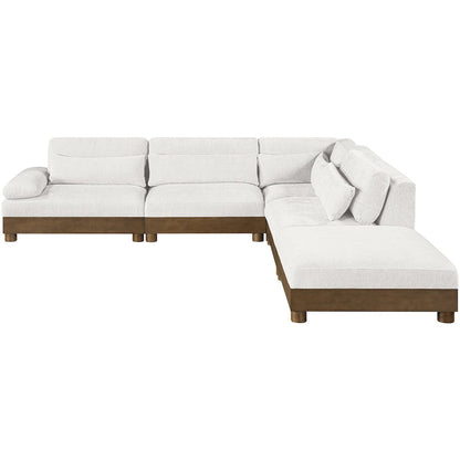 Turin 120" Cream Chenille Fabric Upholstered 5pc. Modular Sectional