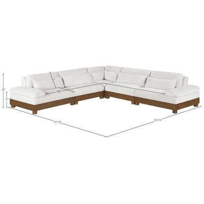Turin 127.75" Cream Chenille Fabric Upholstered 5pc. Modular Sectional