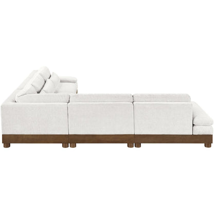 Turin 127.75" Cream Chenille Fabric Upholstered 5pc. Modular Sectional