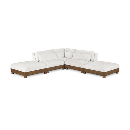 Turin 120" Cream Chenille Fabric Upholstered 5pc. Modular Sectional